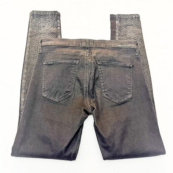 Current/Elliott The Ankle Skinny Matte Black Gunmetal Coated 80s Jeans Size 28 - Picture 5 of 8